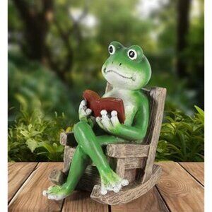 Miniature Solar Frog Reading Book Figurine Light - 5.5'' Resin Chair